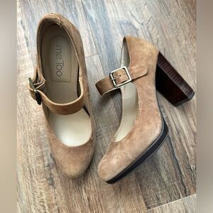 Me Too Suede Brown Mary Jane Heels